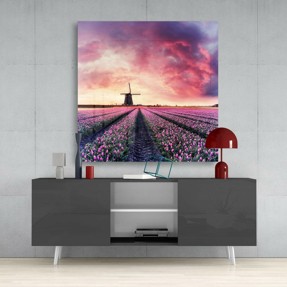Tulip Field Glass Wall Art.