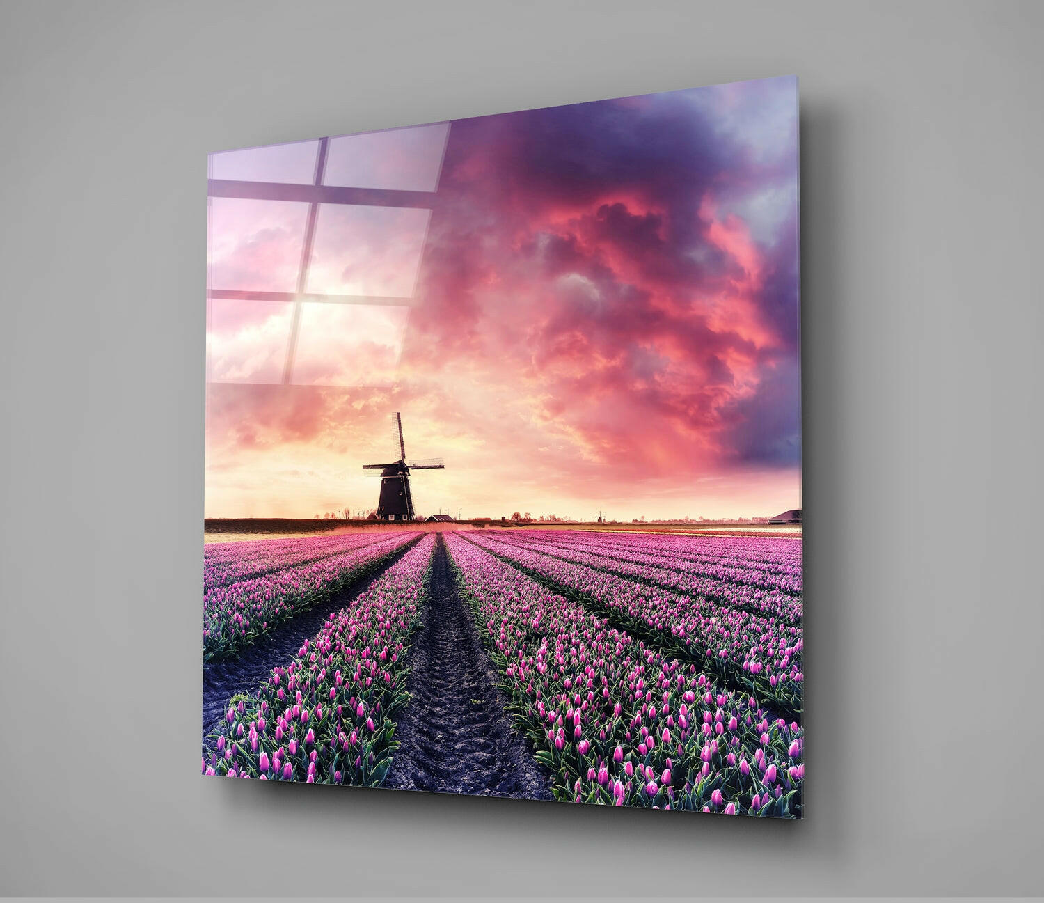 Tulip Field Glass Wall Art.