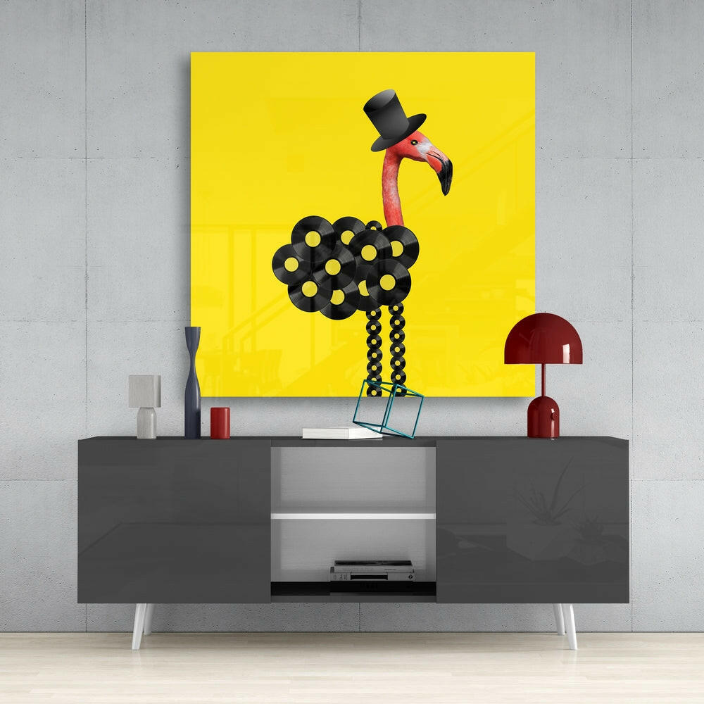 Flamingo Posture Glass Wall Art.