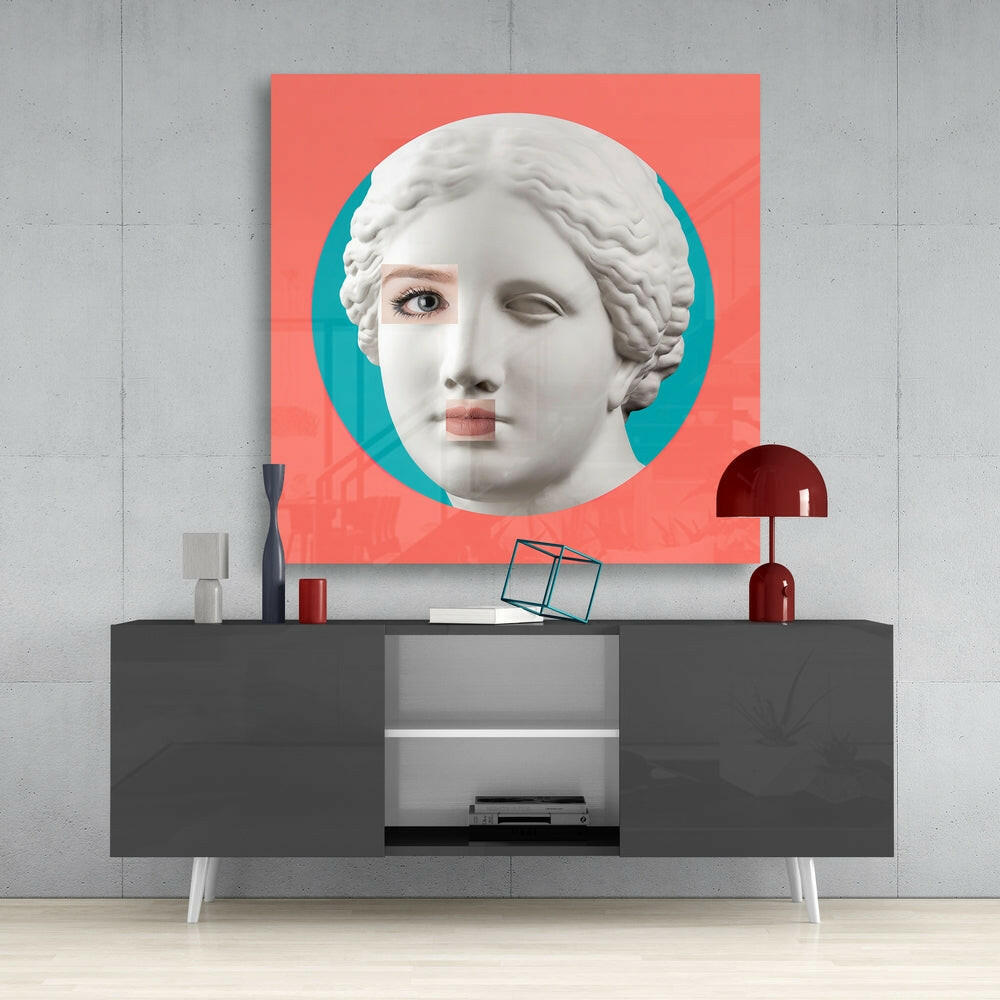 Female Face Sculpture Glass Wall Art.