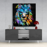 Blue Lion Glass Wall Art | Insigne Art Design