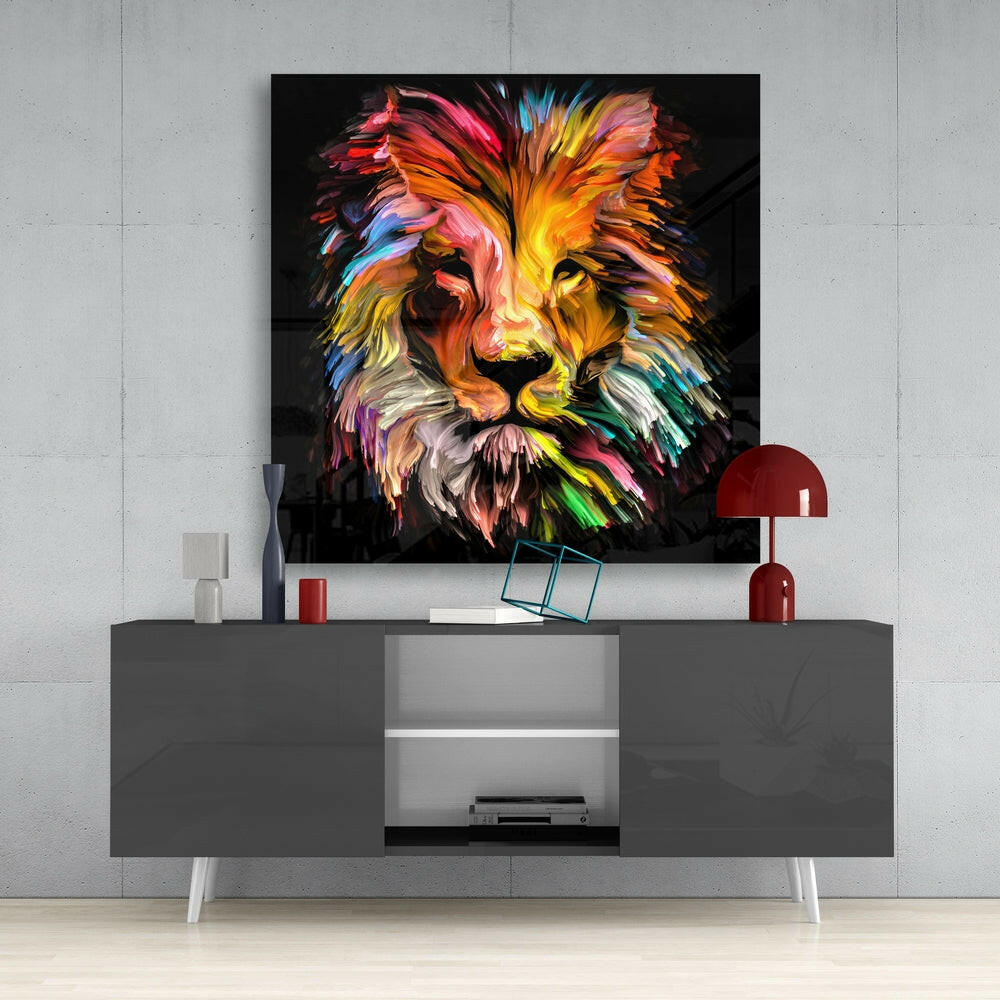 Yellow Lion Glass Wall Art.