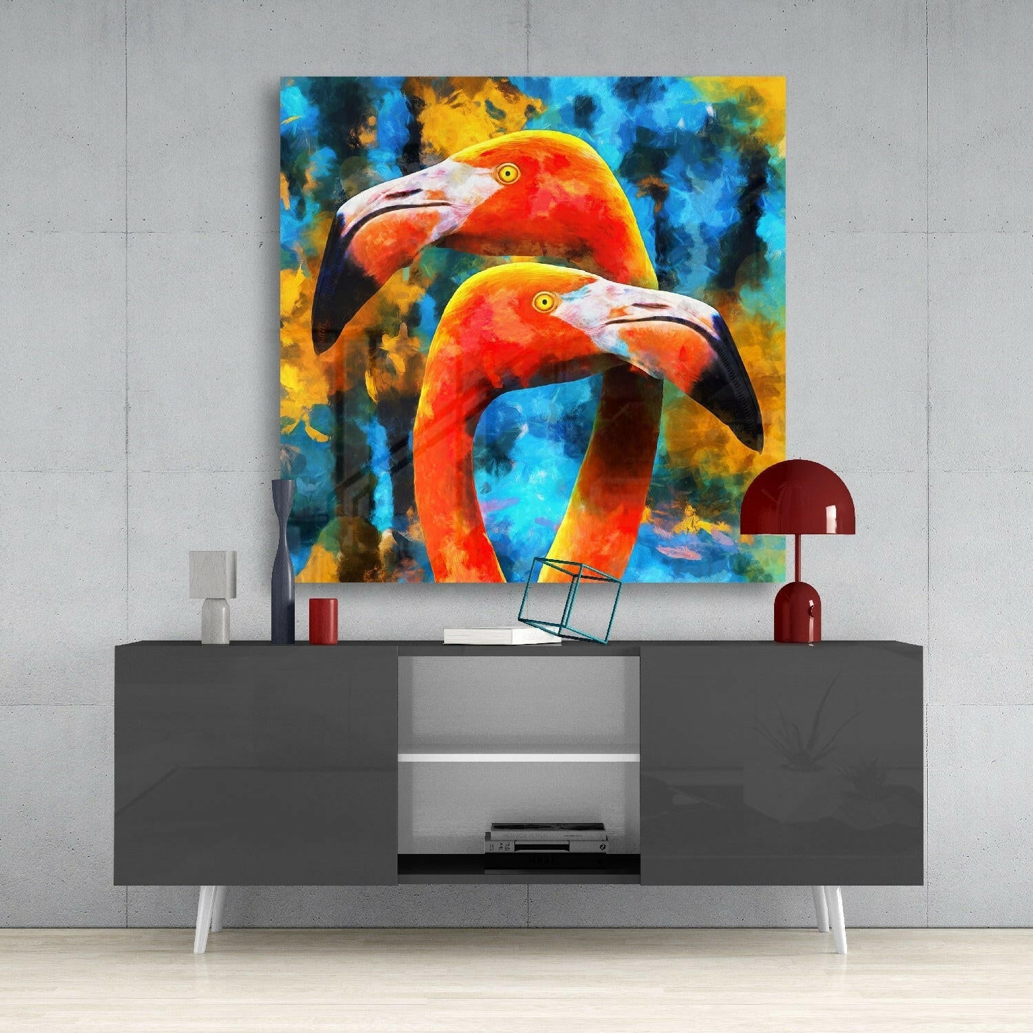 Flamingos Glass Wall Art.