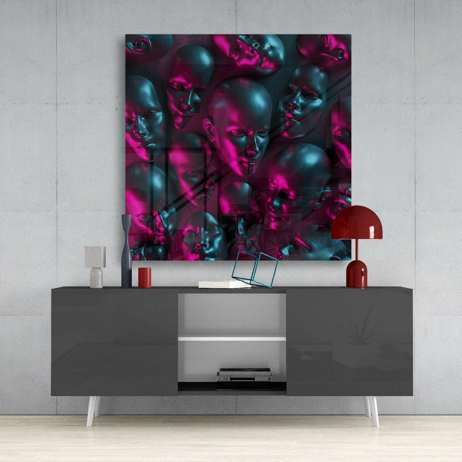 Metallic Faces Glass Wall Art.