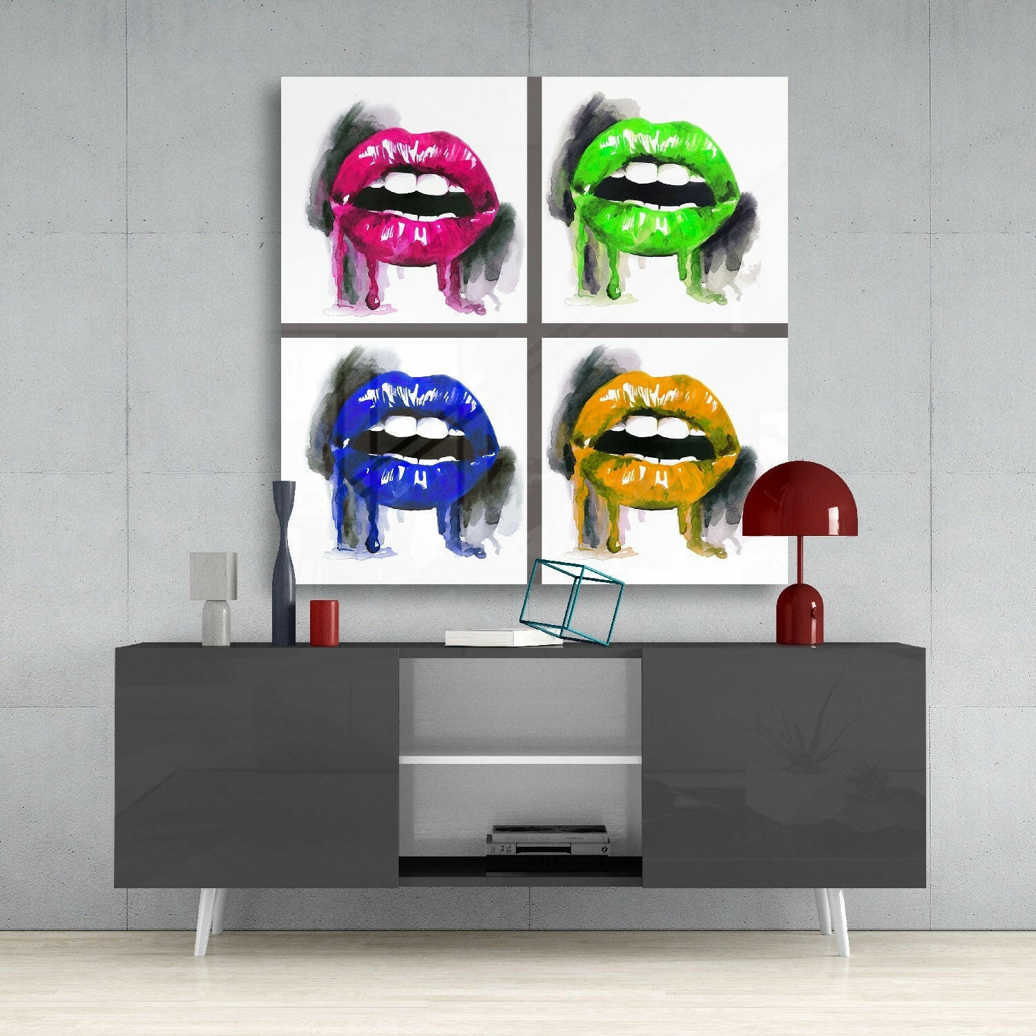 Colored Lips Glass Wall Art.