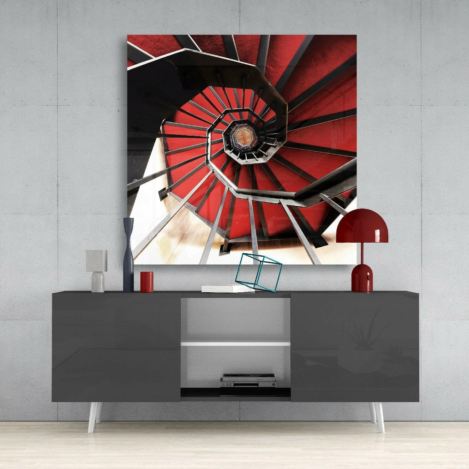 Red Stair Glass Wall Art.