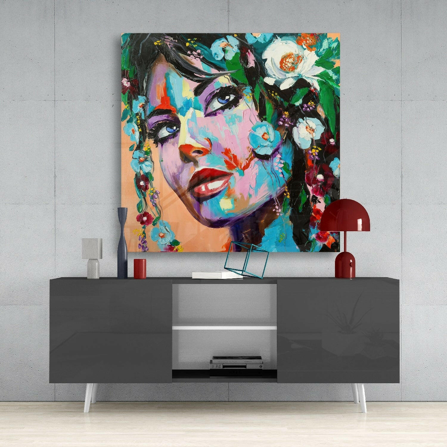 Floral Woman Glass Wall Art.