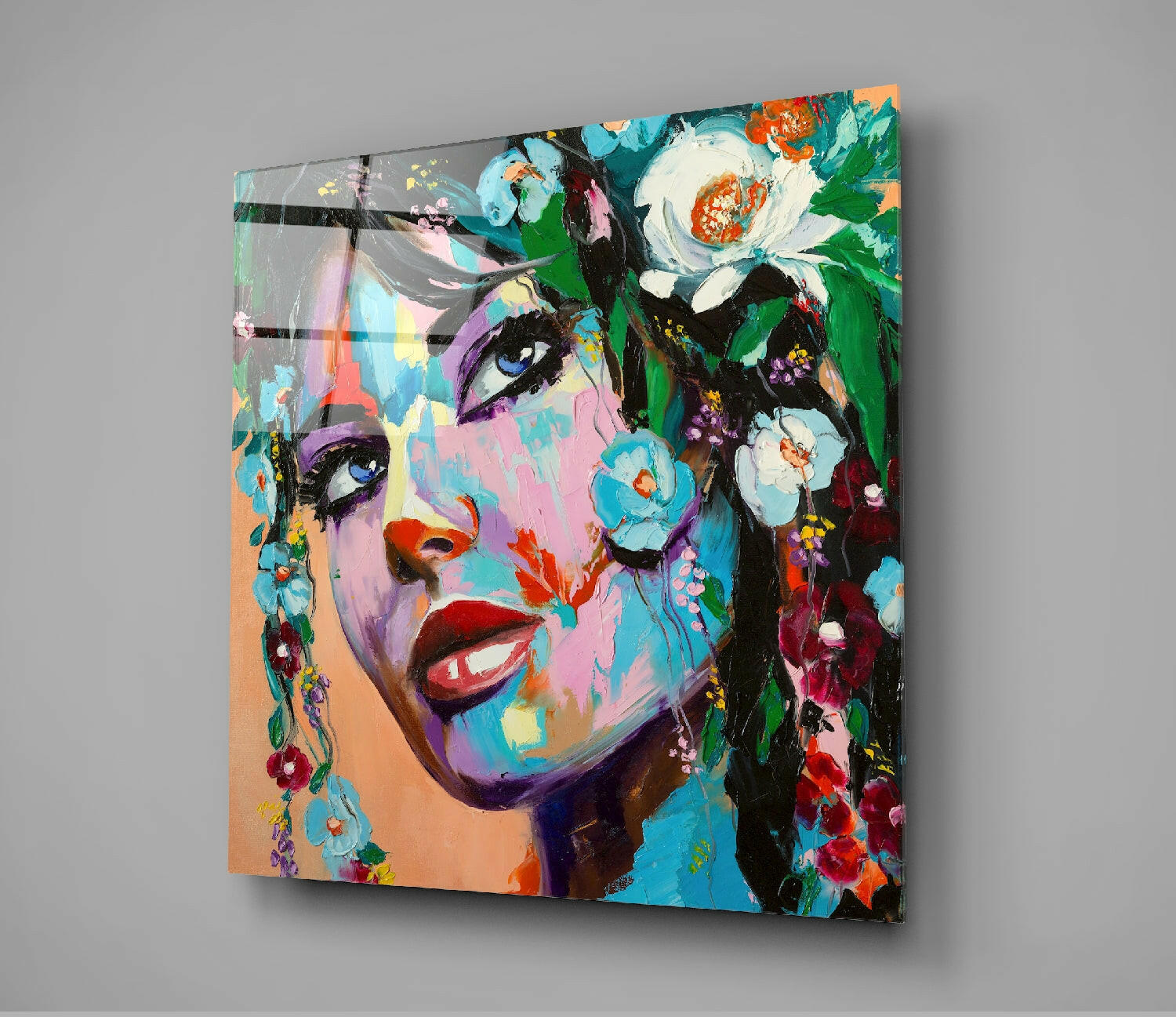 Floral Woman Glass Wall Art.