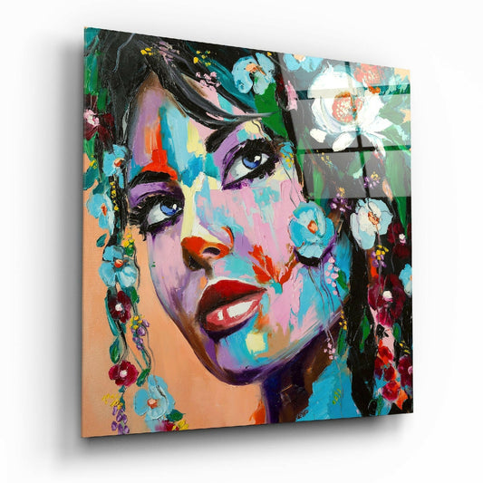 Floral Woman Glass Wall Art.