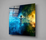 Astronaut in Space Glass Wall Art.
