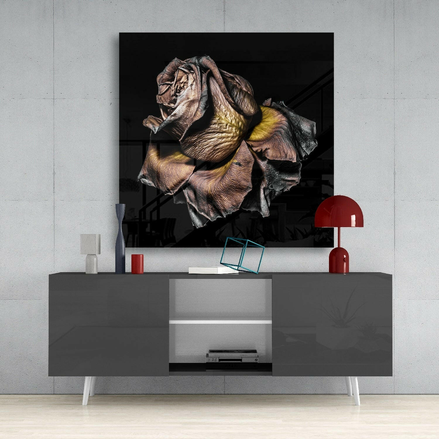 Dried Rose Glass Wall Art.