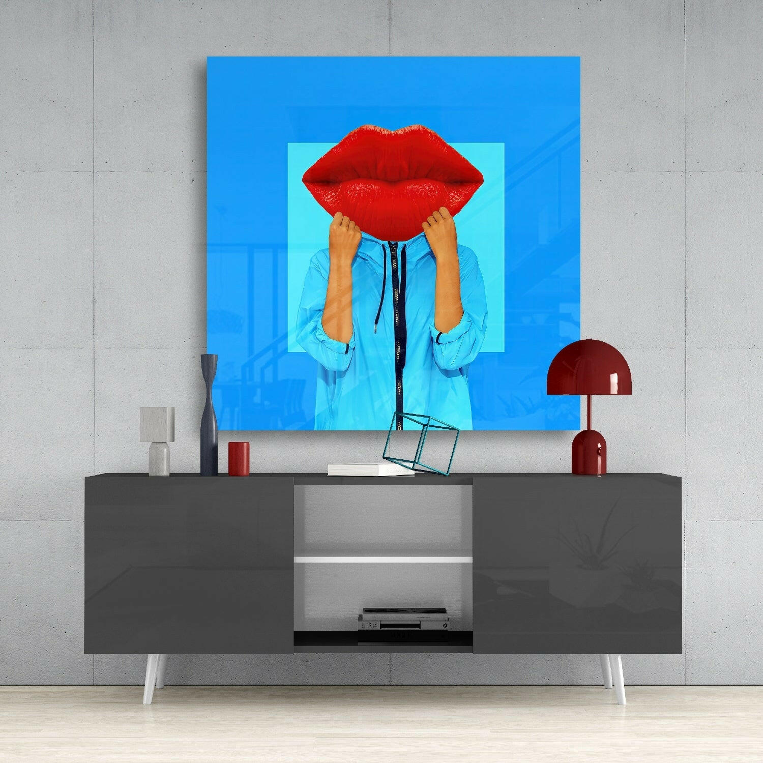 Lip Head Glass Wall Art.