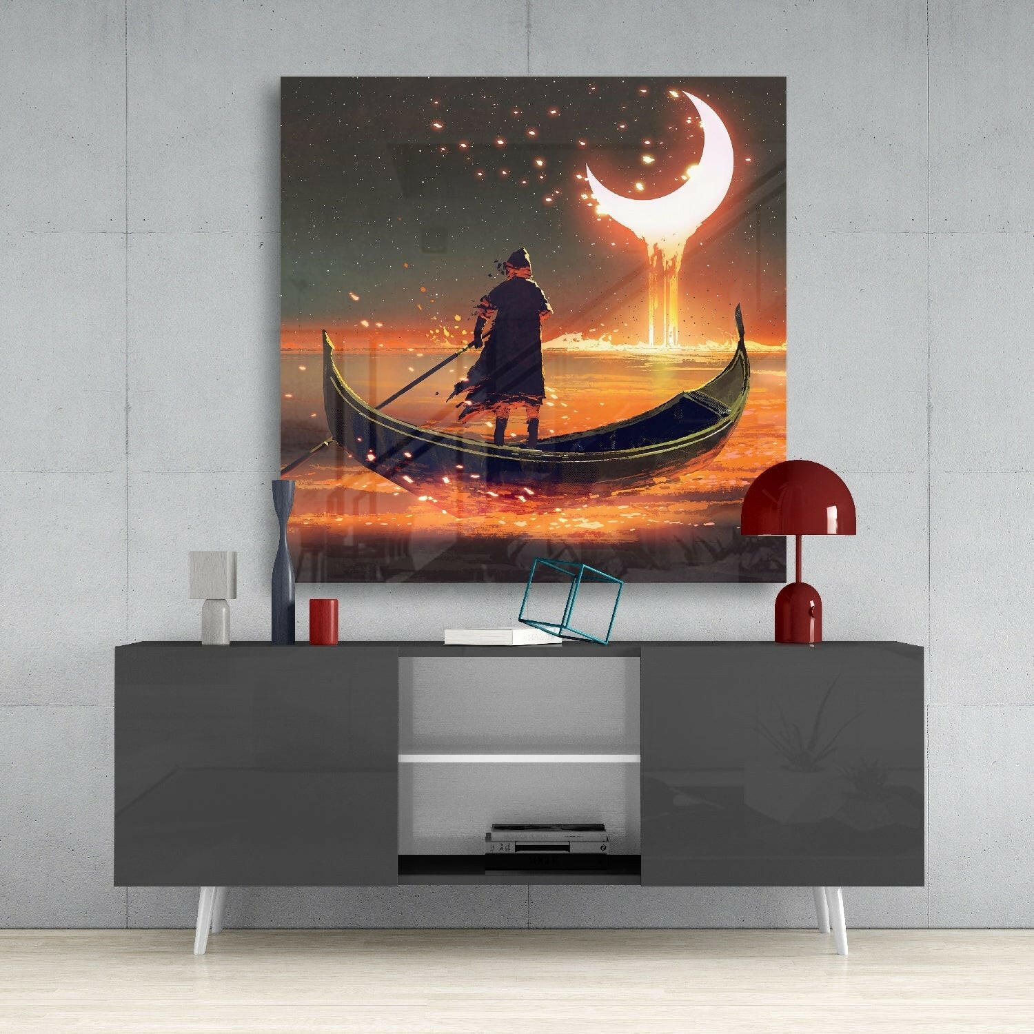 Red Moon Glass Wall Art.