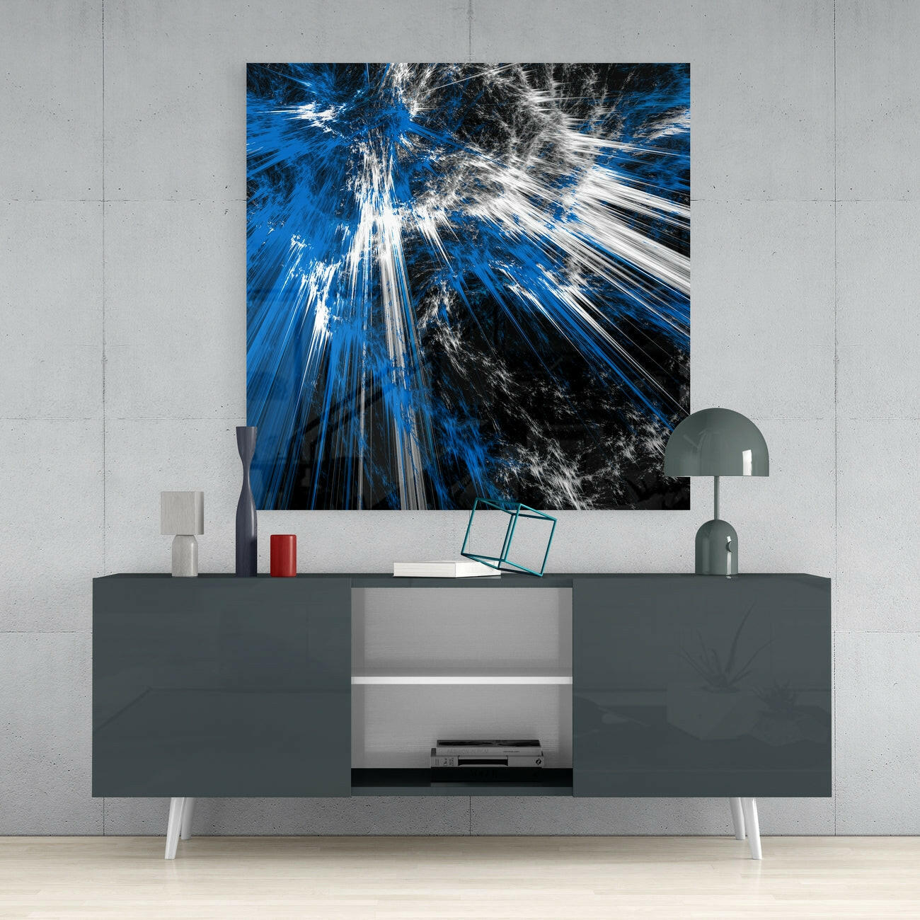 Blue Explosion Glass Wall Art | Insigne Art Design.