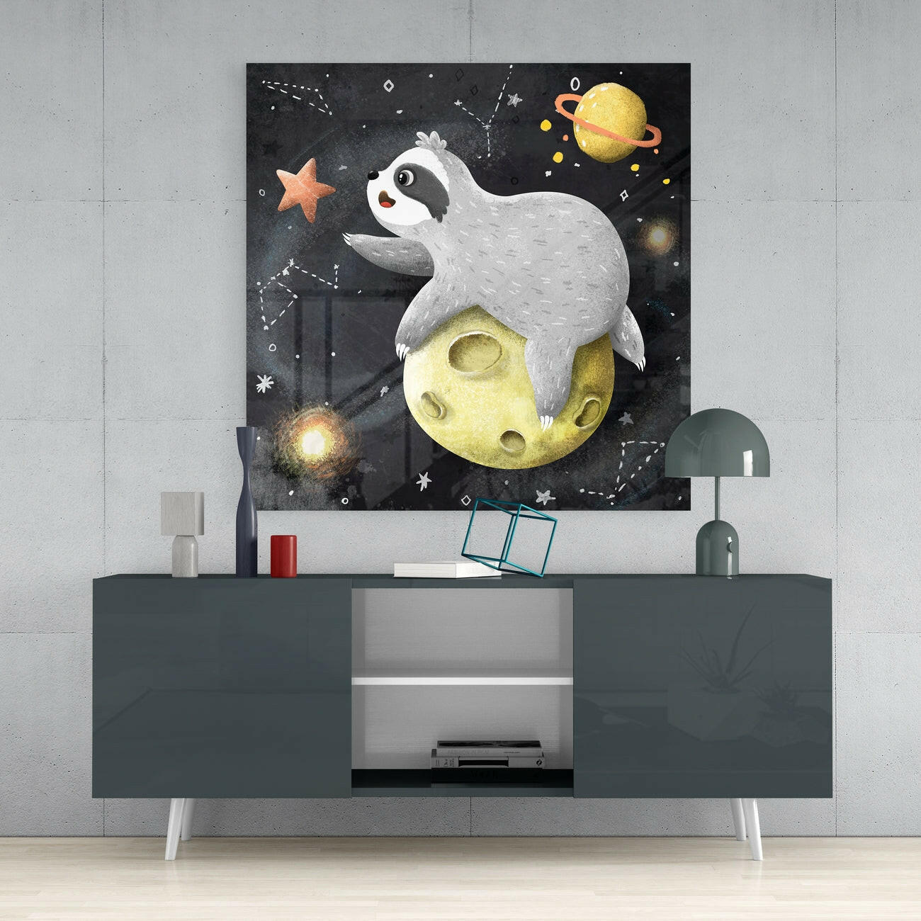 Laziness on the Moon Glass Wall Art | Insigne Art Design.