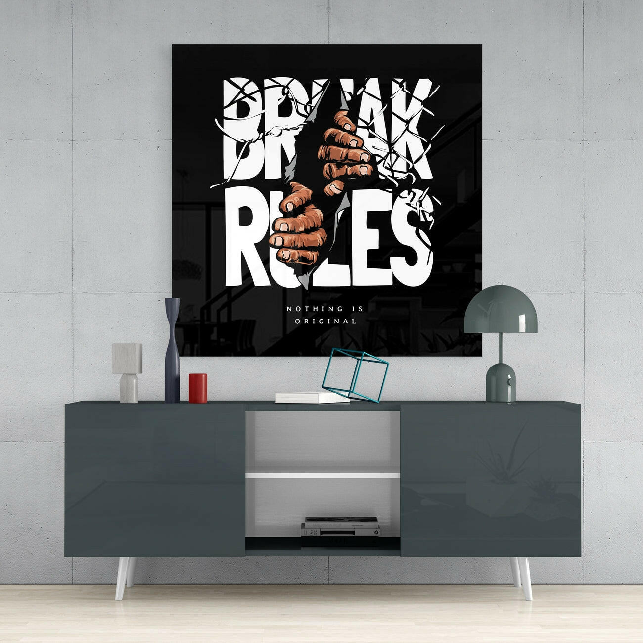 Rule Breaker Glass Wall Art | Insigne Art Design.