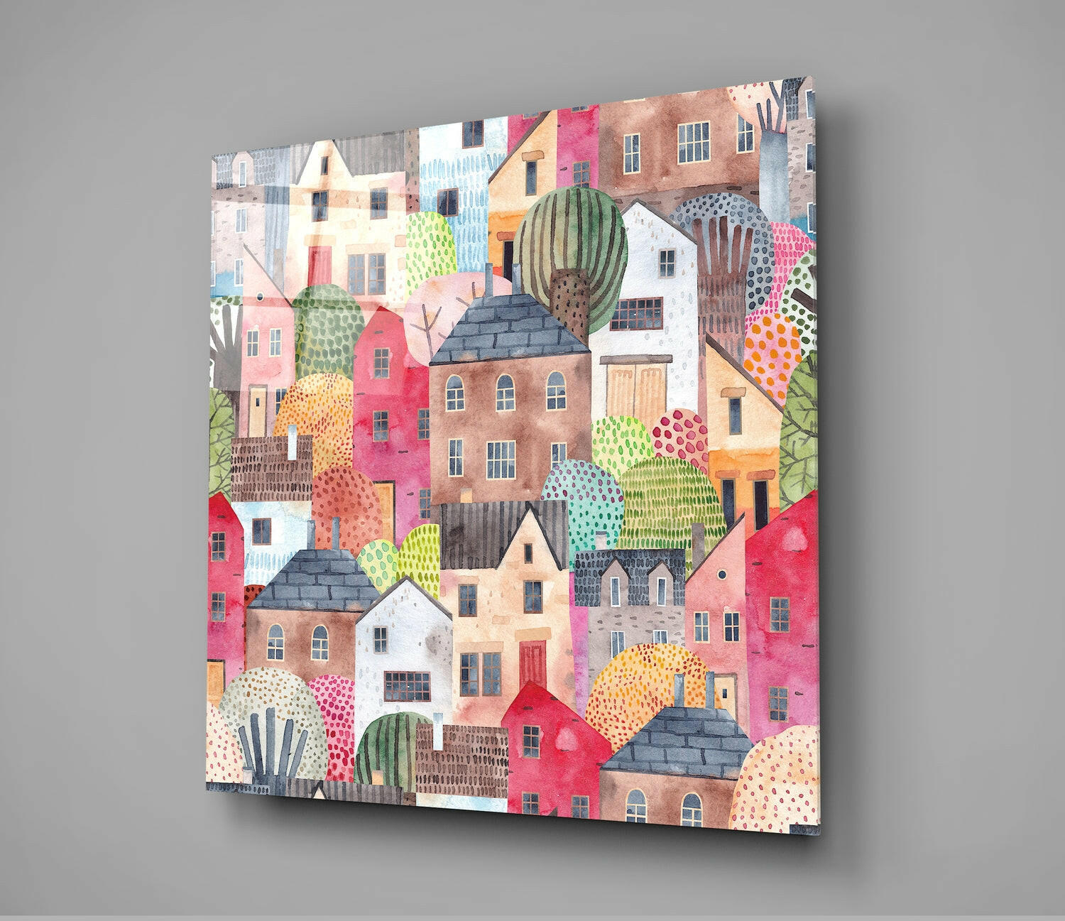 Cute Houses Glass Wall Art | Insigne Art Design.