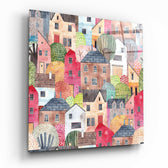 Cute Houses Glass Wall Art | Insigne Art Design.
