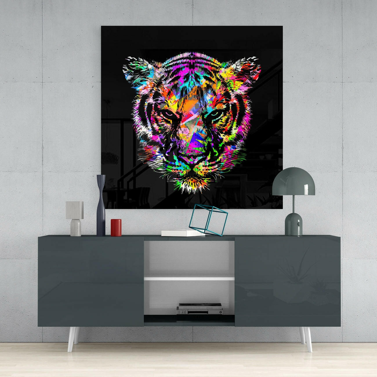 Colored Tiger Glass Wall Art | Insigne Art Design.