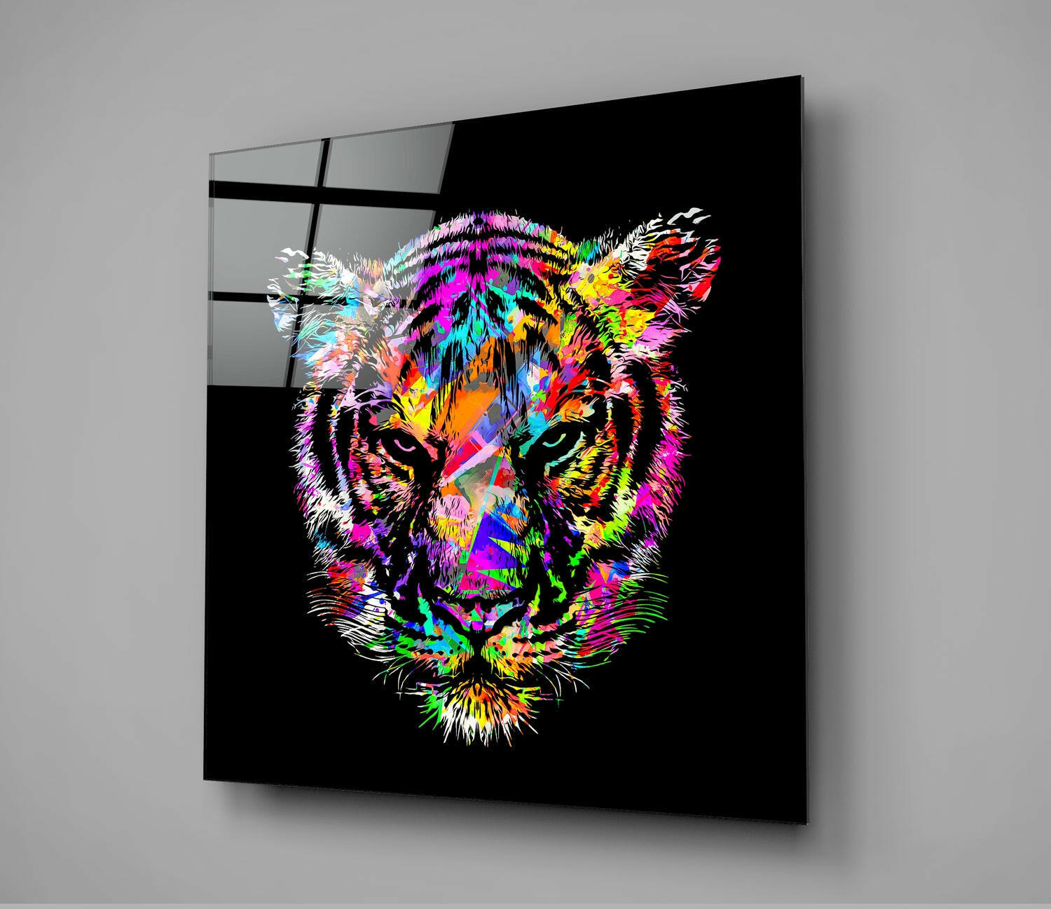 Colored Tiger Glass Wall Art | Insigne Art Design.
