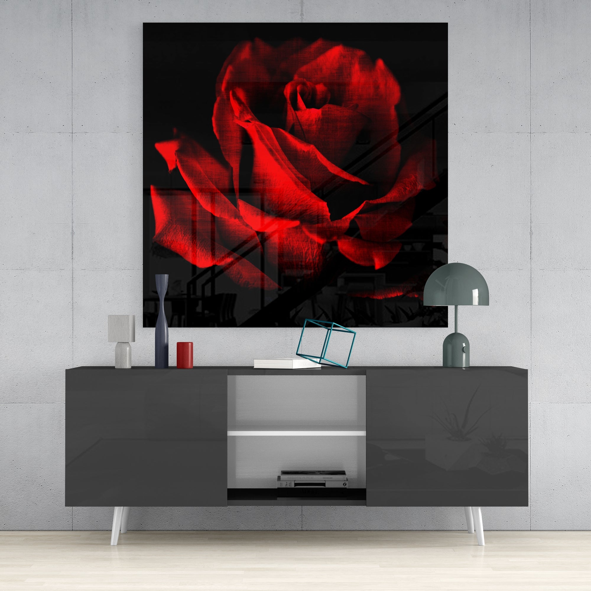 Red Rose Glass Wall Art | Insigne Art Design.