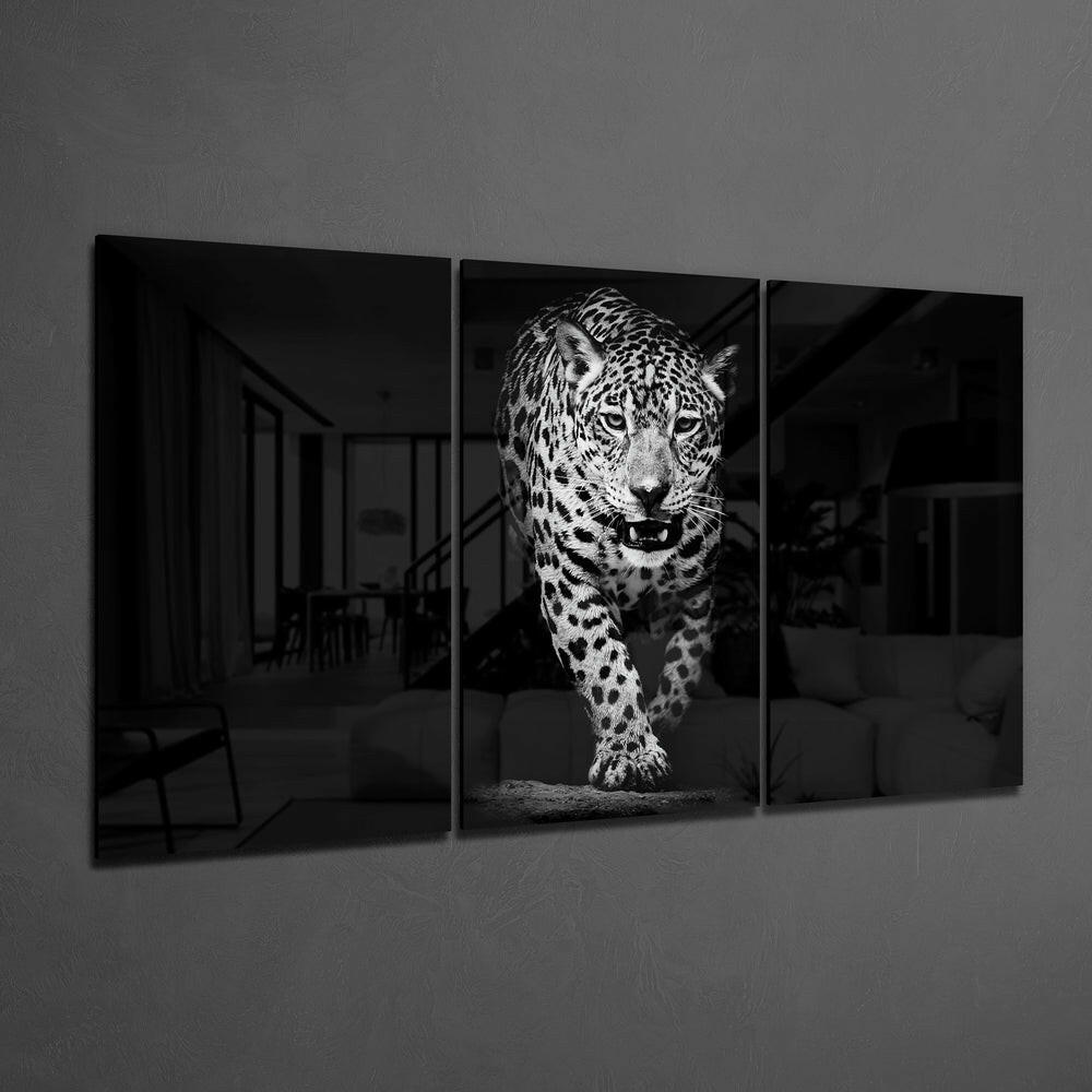 Leopard in the Dark Mega Glass Wall Art.