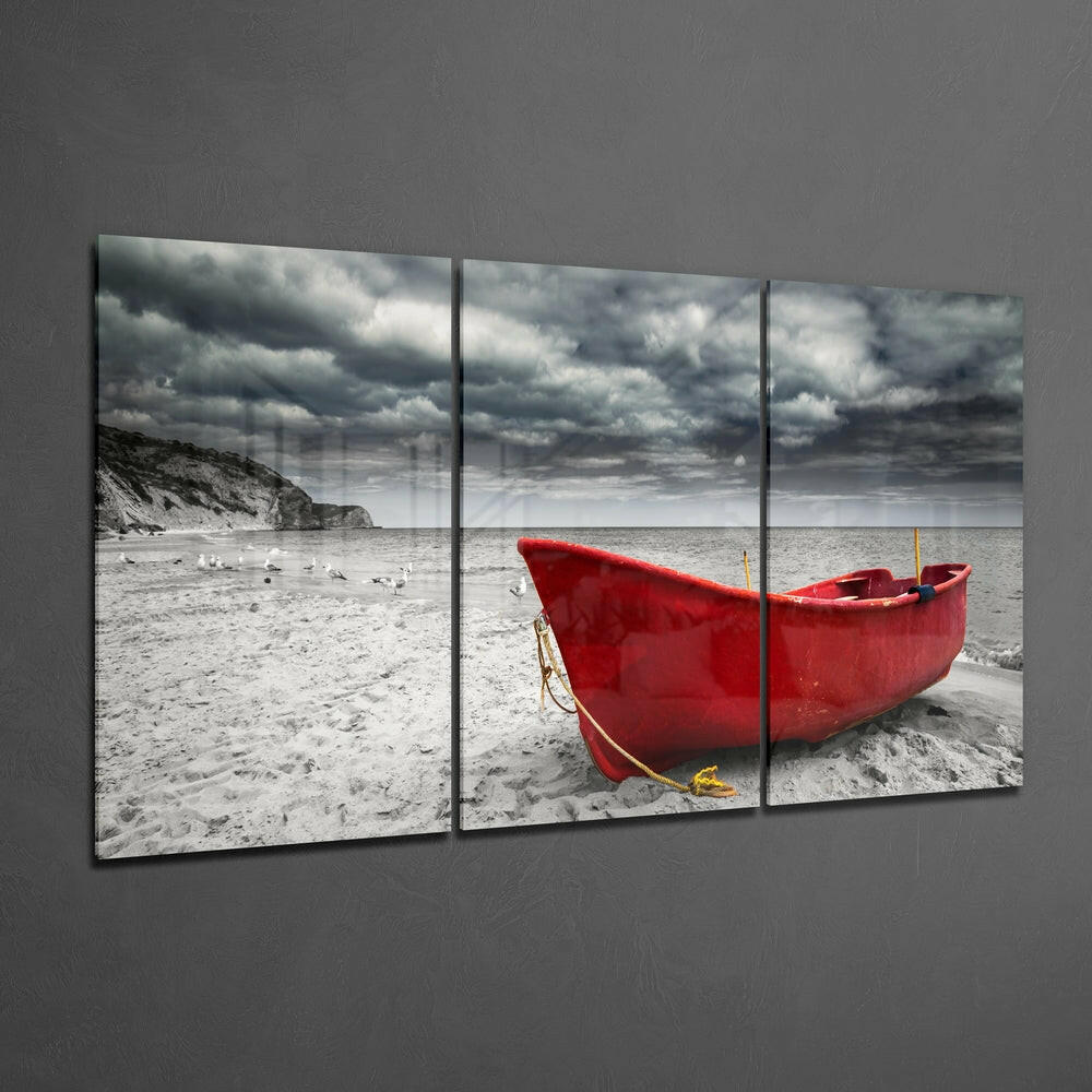 Red Kayak Glass Wall Art.