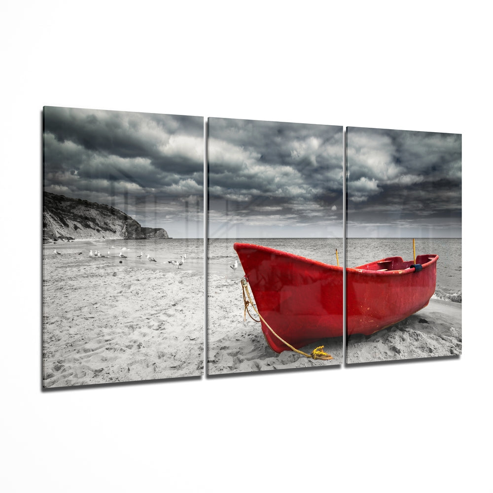 Red Kayak Glass Wall Art | Insigne Art Design