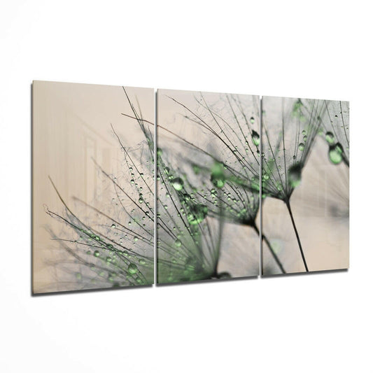 Green Dandelion Glass Wall Art.