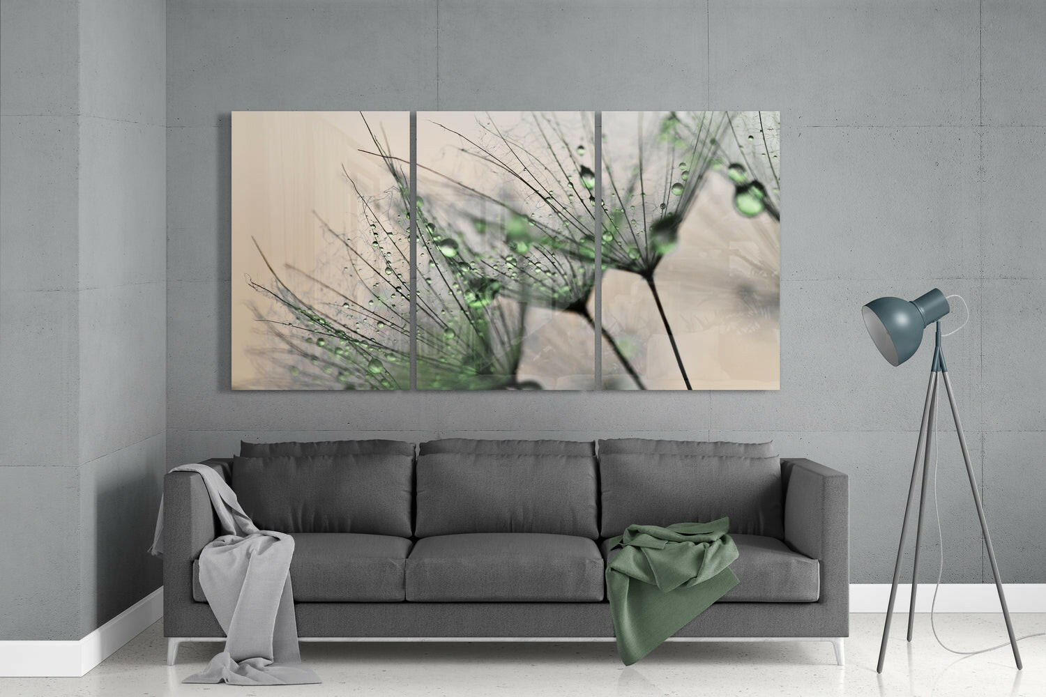 Green Dandelion Glass Wall Art.