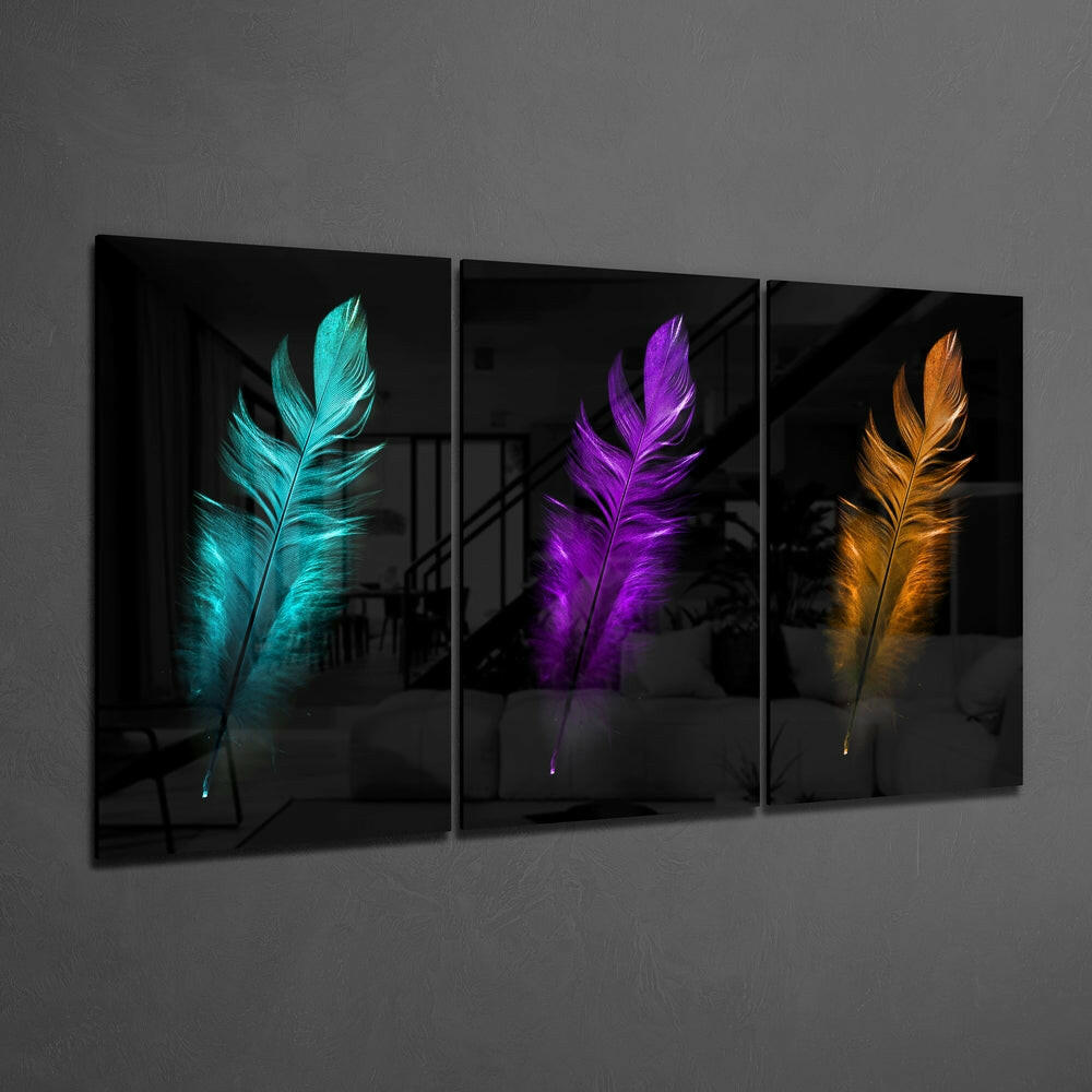 Bird Feathers Glass Wall Art.