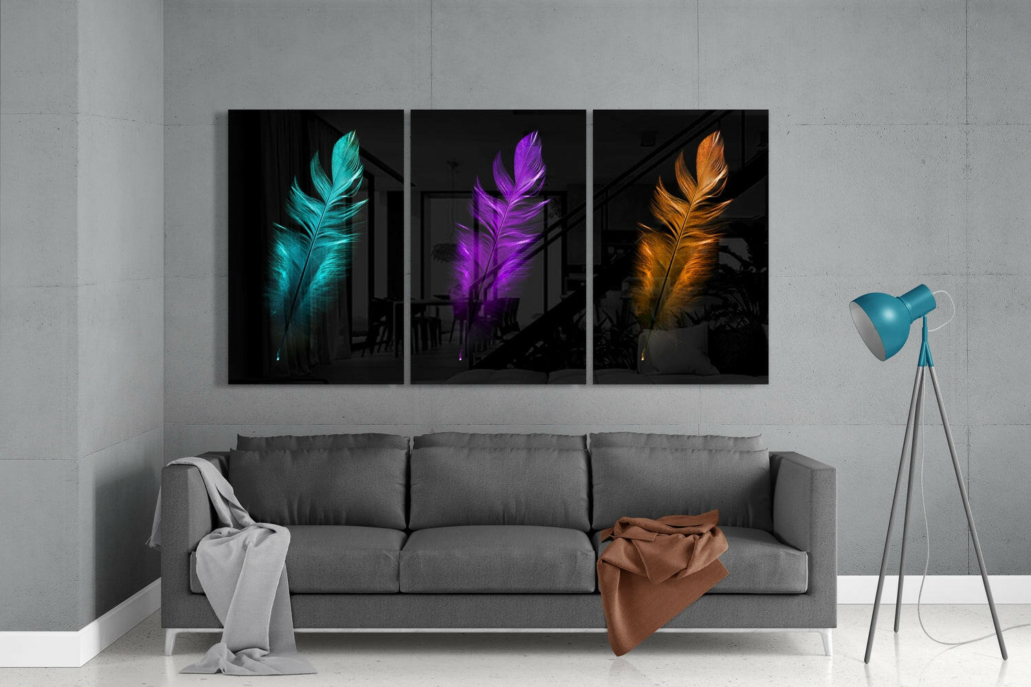 Bird Feathers Glass Wall Art.