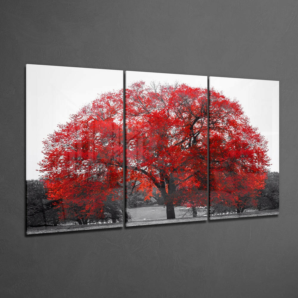 Red Tree Glass Wall Art.