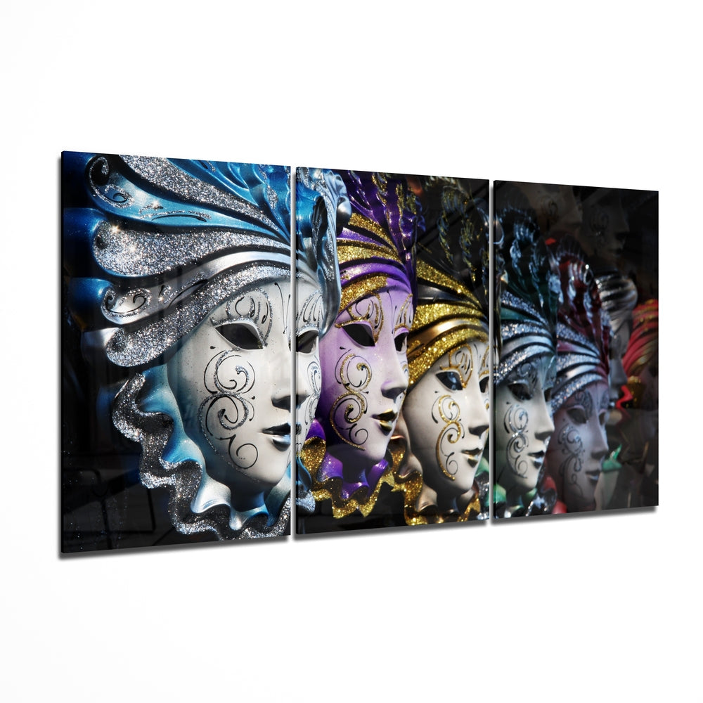 Venetian Masks Mega Glass Wall Art | Insigne Art Design