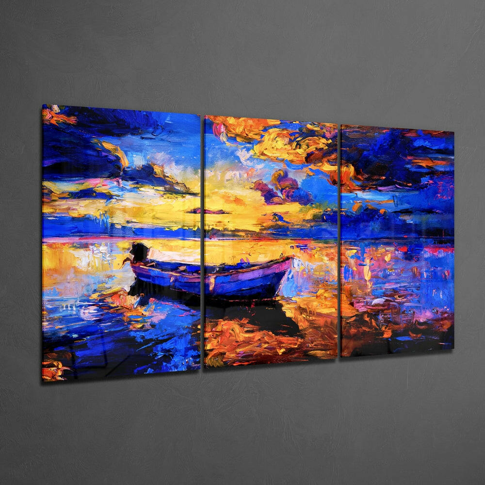 Boat at Sunset Mega Glass Wall Art.