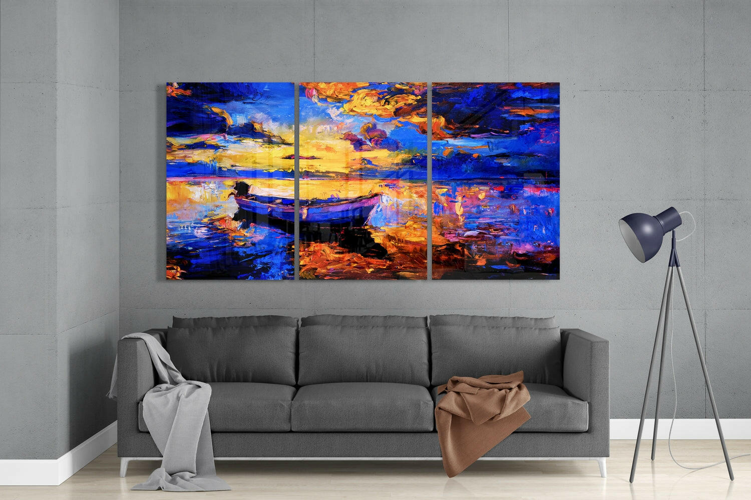 Boat at Sunset Mega Glass Wall Art.