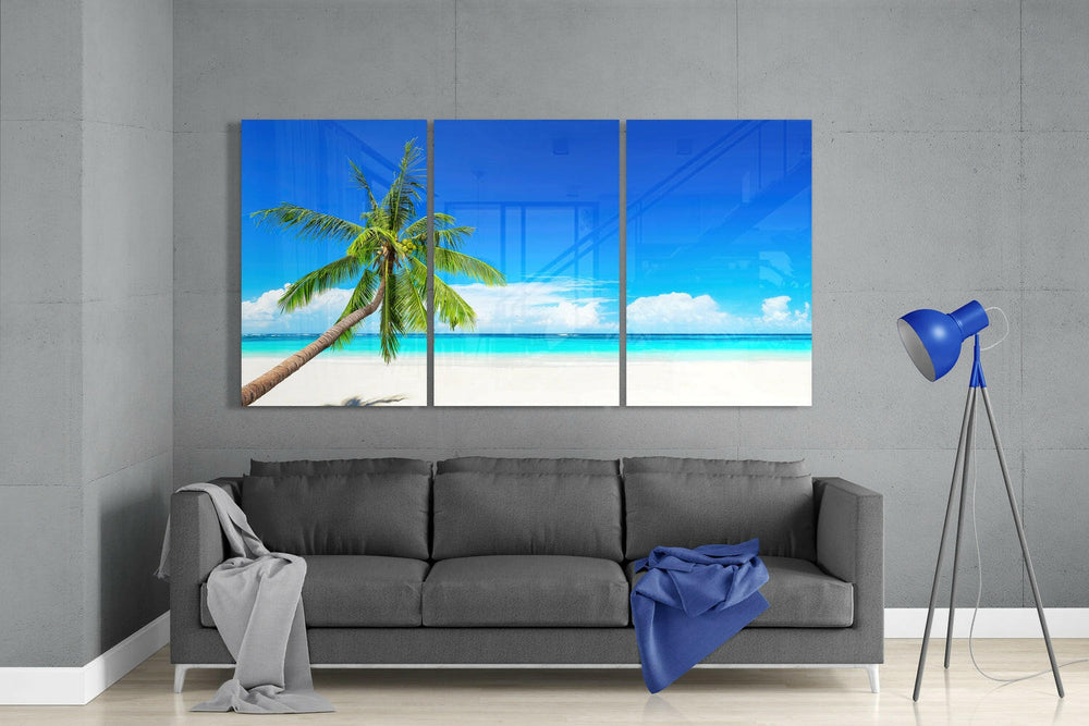 Palm Glass Wall Art on the Beach.