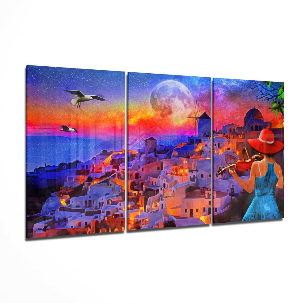 City and Woman Glass Wall Art.