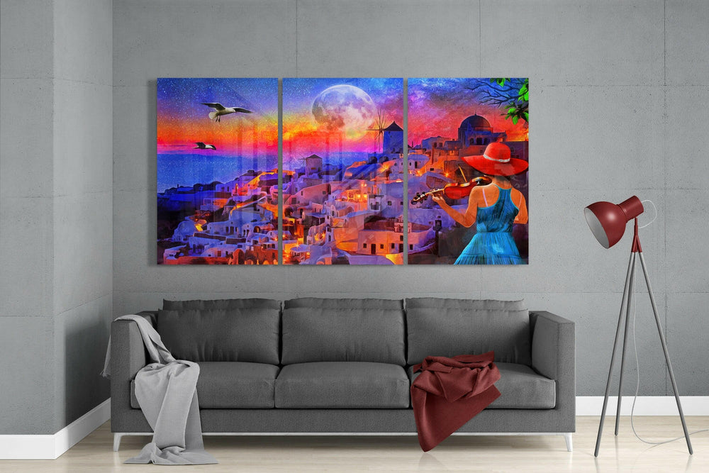 City and Woman Glass Wall Art.
