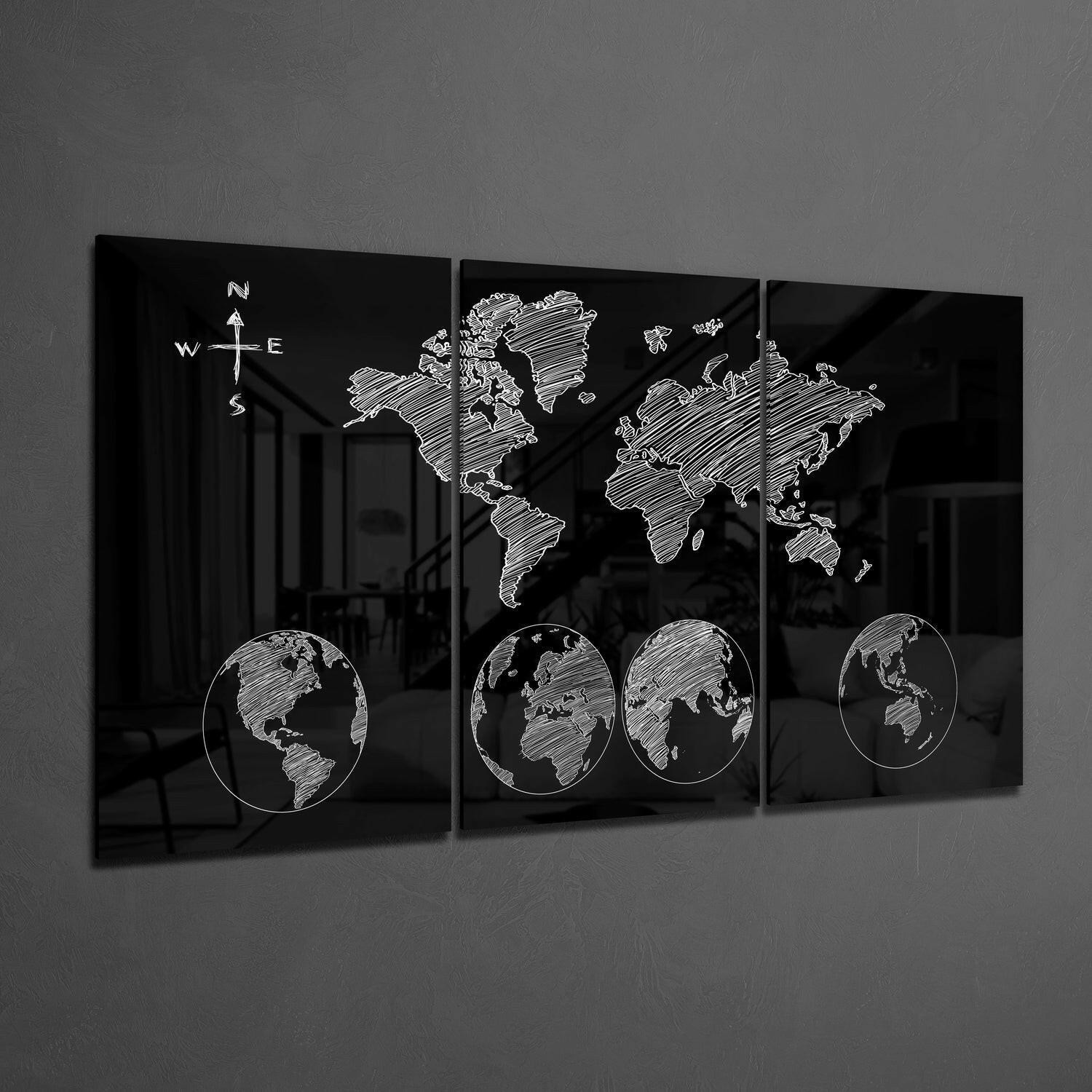 World Map Glass Wall Art.