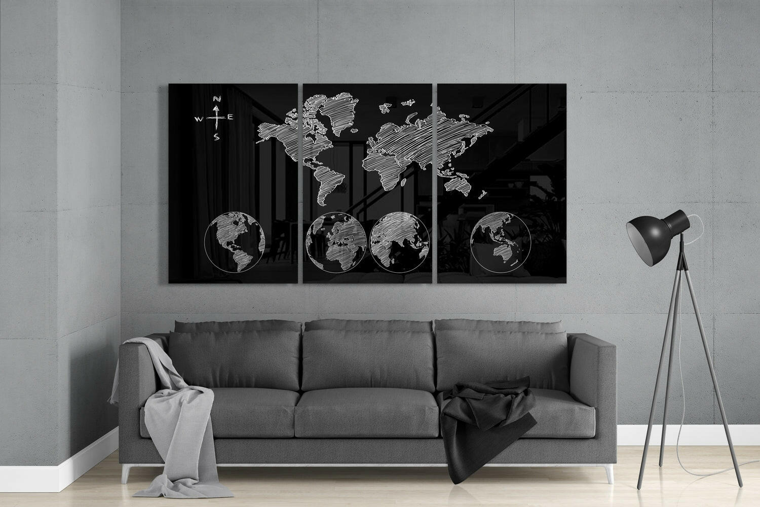 World Map Glass Wall Art.