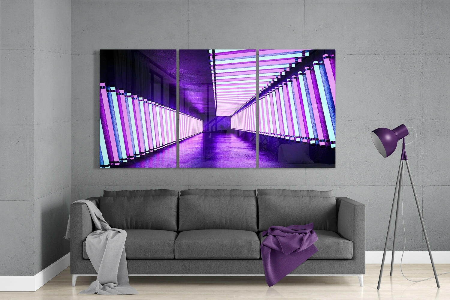 Purple Corridor Glass Wall Art.