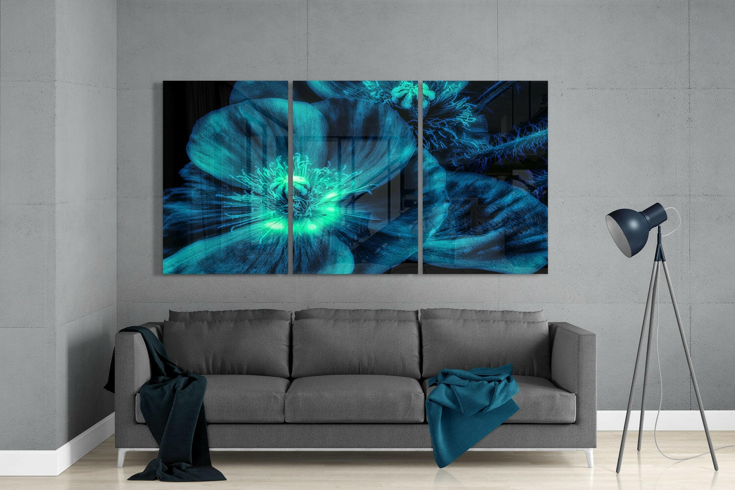 Blue Flower Glass Wall Art.