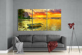 Sunset and Boat Glass Wall Art.