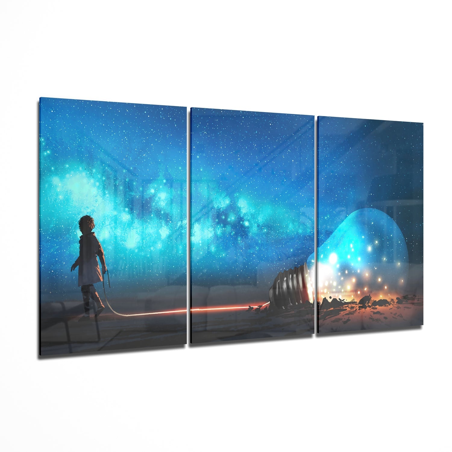 Light Bulb and Child Glass Wall Art | Insigne Art Design