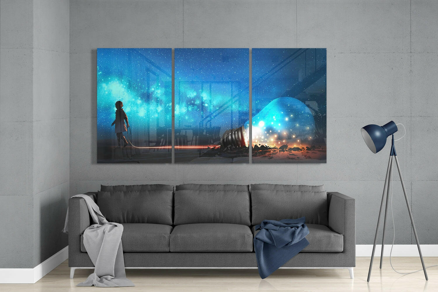 Light Bulb and Child Glass Wall Art.