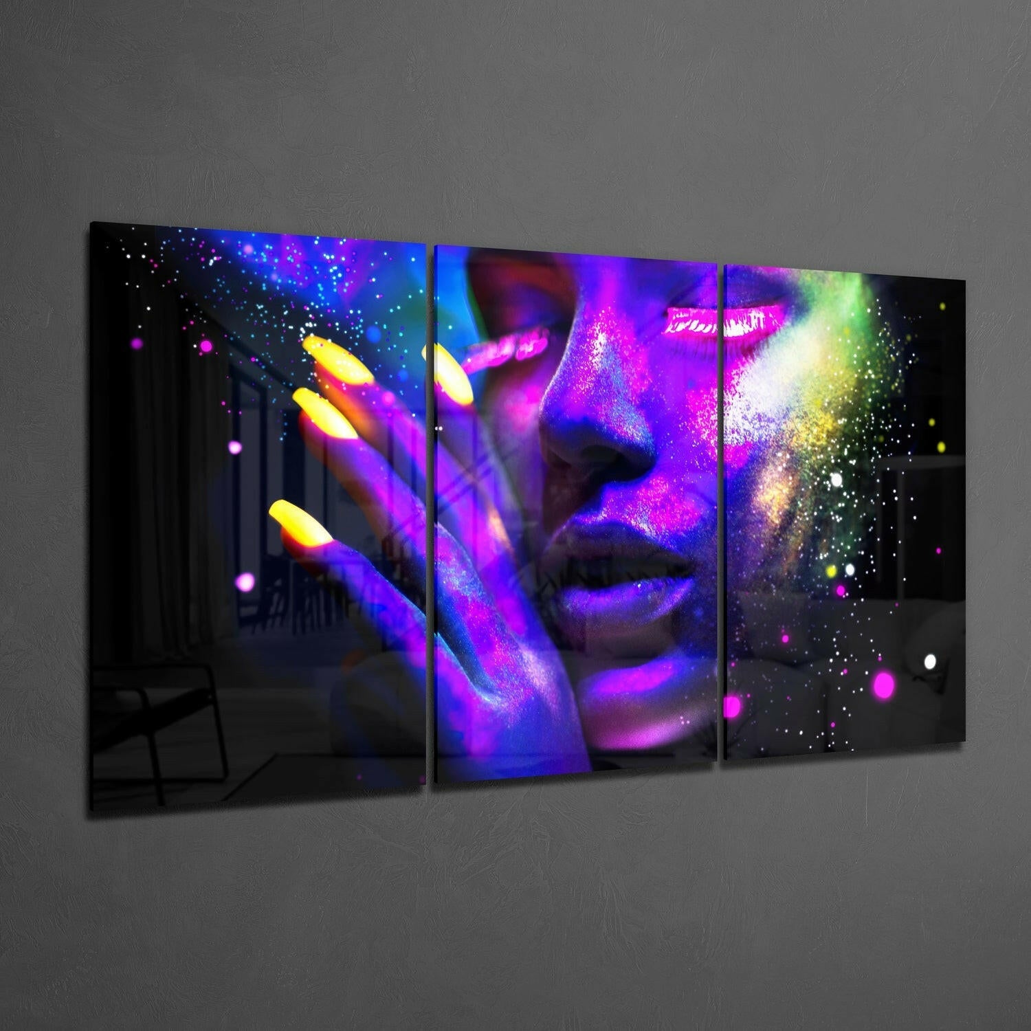 Neon Woman Glass Wall Art.