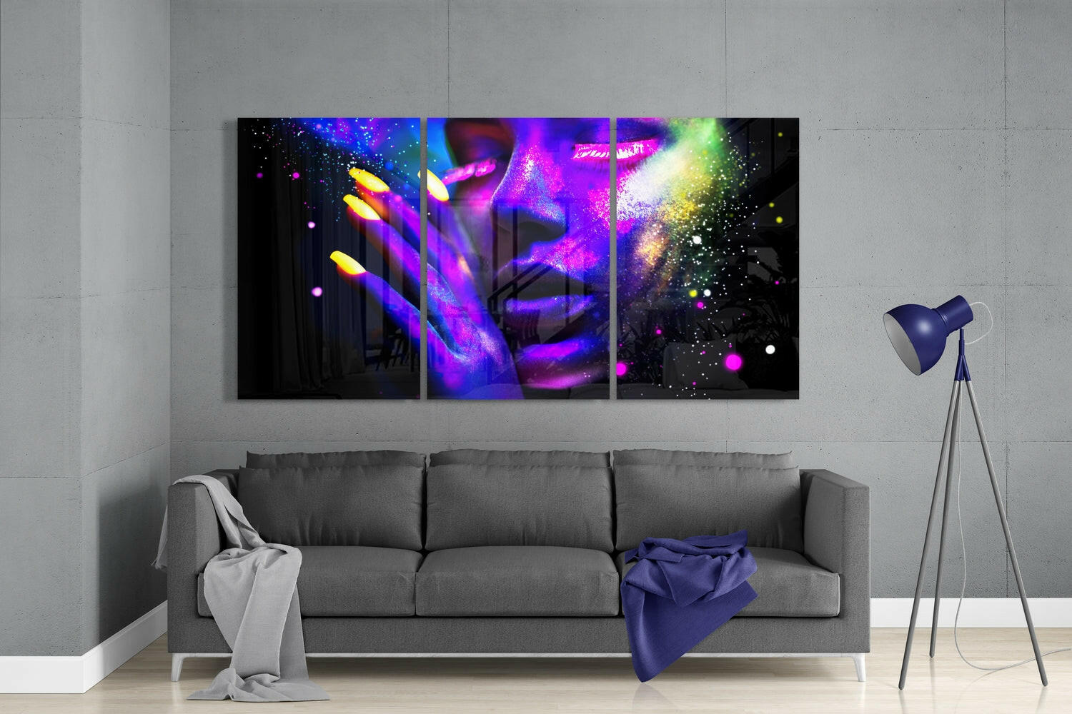 Neon Woman Glass Wall Art.