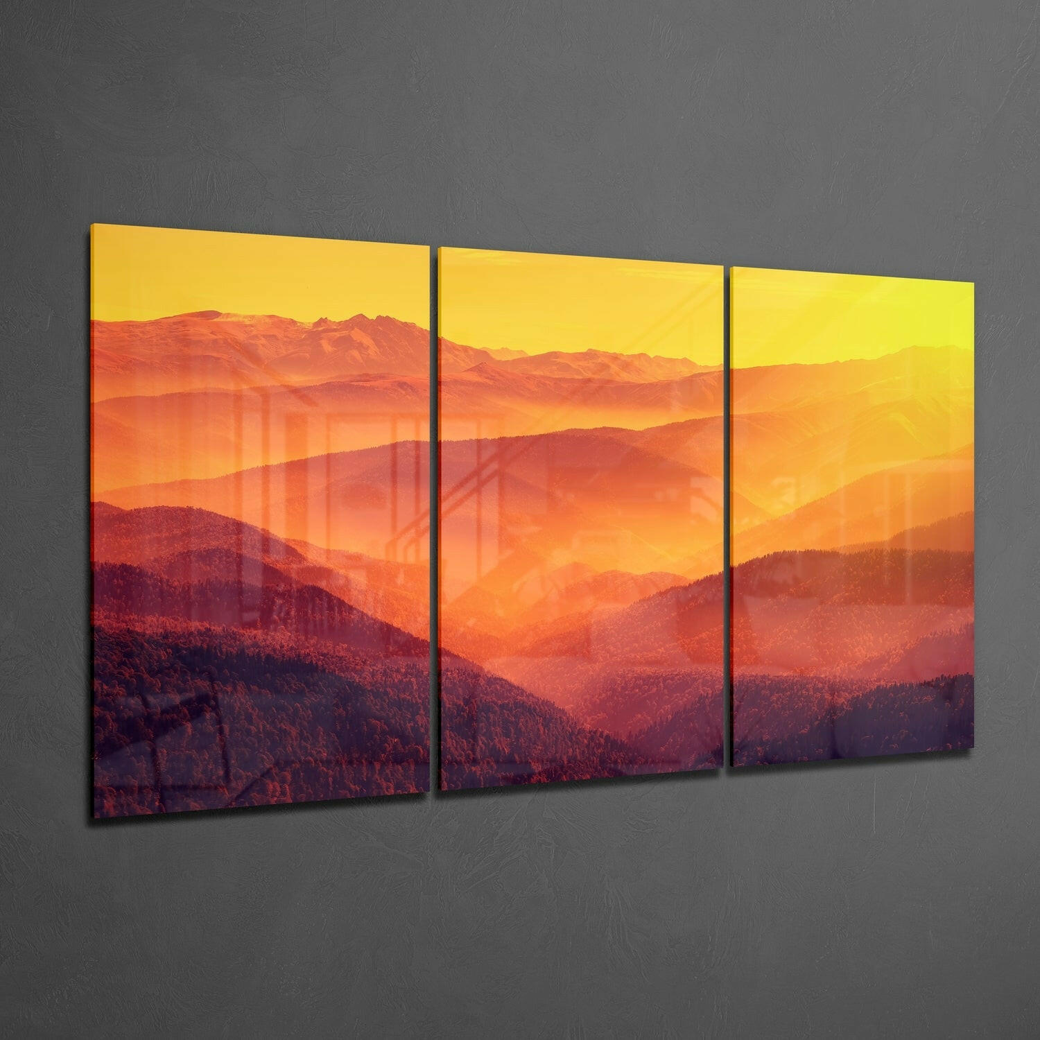 Hills and Sunset Glass Wall Art.