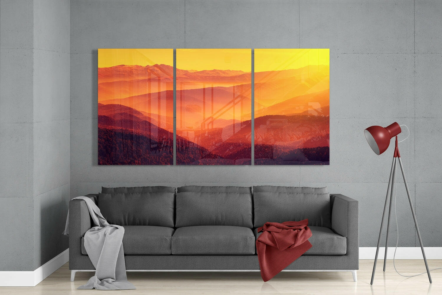 Hills and Sunset Glass Wall Art.